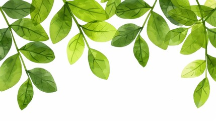 Fototapeta premium Delightful handdrawn leaves in vibrant green watercolor add a refreshing touch to your creative designs.