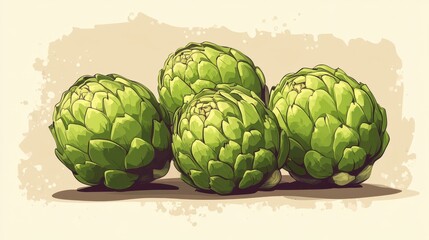 Fototapeta premium Playful D vector art of artichokes, perfect for whimsical logo designs with a fun and simple backdrop.