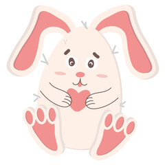 Happy Easter, Cute Easter bunny, Holy Holiday vector illustration, design with bunnies in egg shape, on white background. Suitable for the design of cards, invitations, and children's stationery