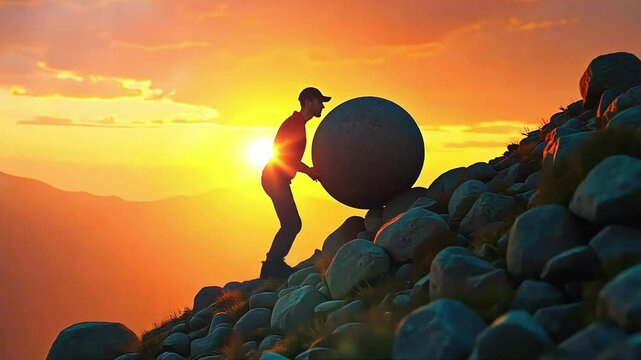 Battling the Impossible Uphill Struggle at Sunset