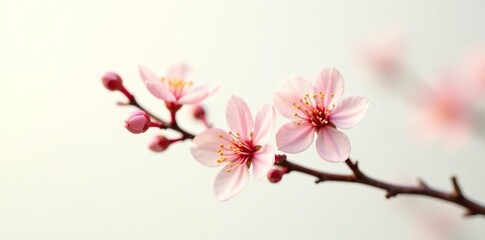 Obraz premium A delicate branch or stem with small flowers on white background, petals, blossoming