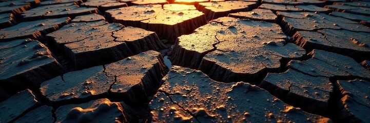 Cracked earth terrain with dark and light patches, natural world, landforms