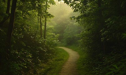 Obraz premium ahmadwahyuutomo776@gmail.com A serene forest path bathed in soft golden light, perfect for tranquil imagery or nature-themed projects.