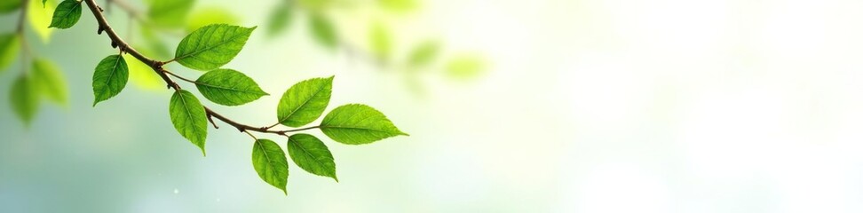 Leafy branches with green leaves on a crisp white background, wood, branch