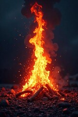 Vertical pillar of fire engulfing the darkness, heat, pyre, blaze