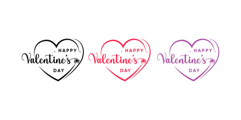 Happy Valentines Day Heart Designs Black, Red, Purple