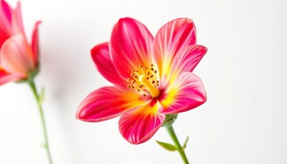 Fototapeta premium A single vibrant bloom, petals unfurled, set against a pure white backdrop, design, green