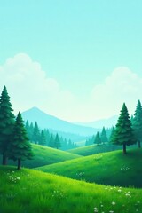 Fototapeta premium Gradient of soft blue and green blending into the trees, landscape, natural