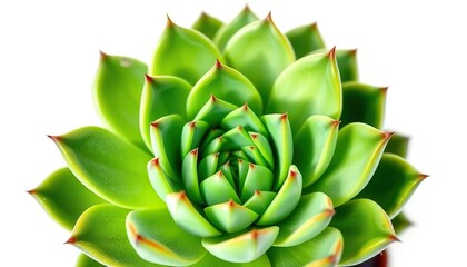 Fototapeta premium A vibrant green succulent plant, isolated on a pure white background, image, plantlife