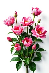 Obraz premium Pink flowers bush isolated on white background, floral, solitary, flowers