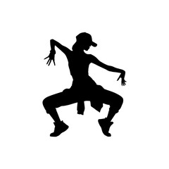 Vector illustration. Hip hop dancer silhouette. Girl on the move.	
