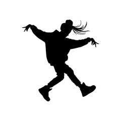Vector illustration. Hip hop dancer silhouette. Girl on the move.	