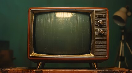 Vintage Television Set on Wooden Tabletop
