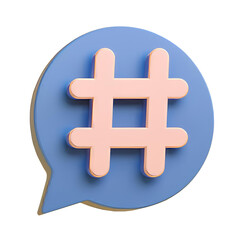 Fototapeta premium 3D pink hashtag inside a blue speech bubble, 3D Illustration
