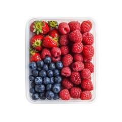 Fresh Mixed Berries in Plastic Tray isolated on transparent background