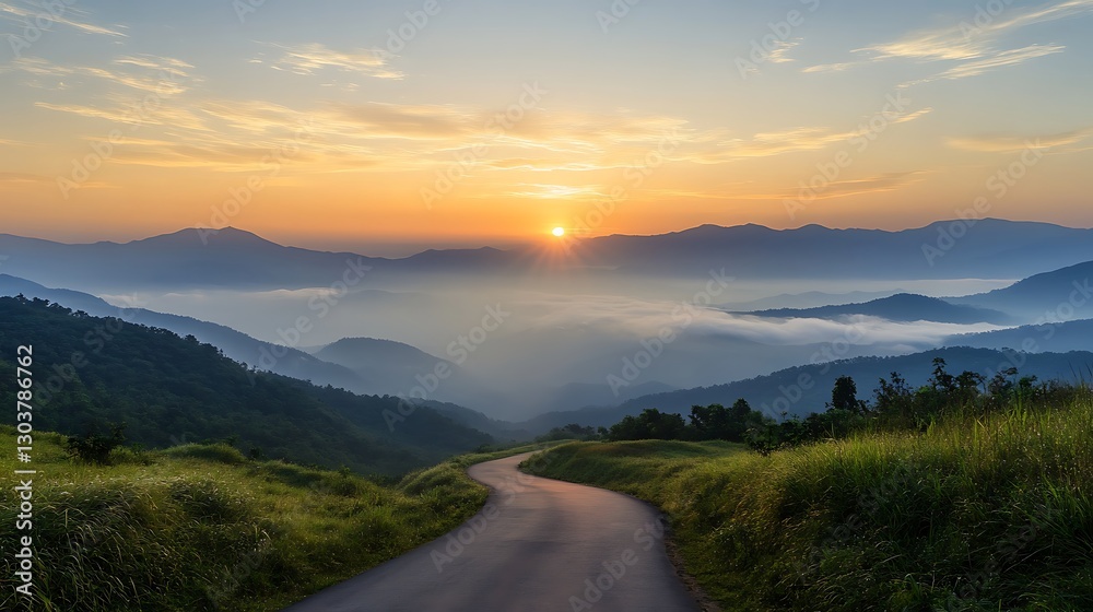 Aufkleber ahmadwahyuutomo776@gmail.com a scenic mountain road bathed in golden sunlight, perfect for nature an