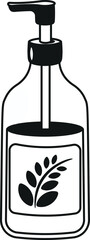 Liquid soap bottle black-and-white vector illustration