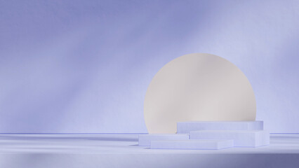 circle backdrop, 3d render mockup scene purple color block shape podium in landscape