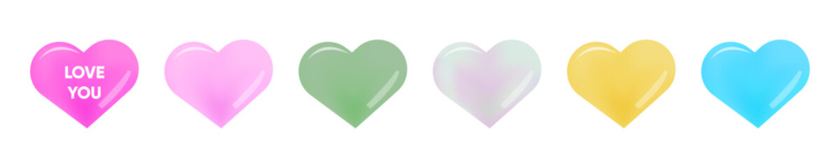 Pastel Heart Collection Love, Pink, Green, Lavender, Yellow, Blue
