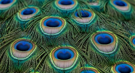 Obraz premium Detailed Peacock Feather Pattern with Intricate Eye Spot Designs