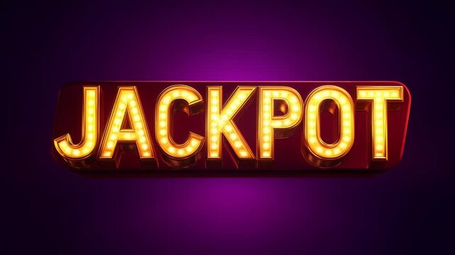 The word "Jackpot" surrounded by shimmering diamonds and vibrant neon lights, a video celebrating a win in an online casino.