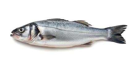 Obraz premium Fresh Raw European Seabass Fish on White Background Ready for Cooking