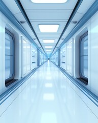 Futuristic Long Corridor with Bright Lights and Sleek Design