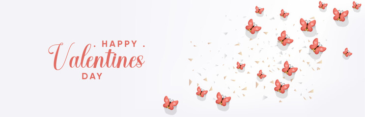 Happy Valentines Day Butterflies Romantic Love White Background Design