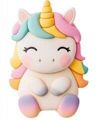 Cute baby unicorn figurine with pastel colors and joyful expression