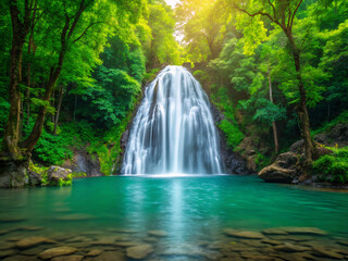 Fototapeta premium waterfall in the forest. waterfall, water, nature, forest, cascade, river, landscape, falls, stream, green, fall, rock, park, spring, stone, natural, tree, rocks, creek, flowing, travel, waterfalls, m