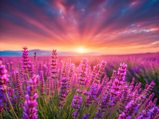 Fototapeta premium lavender field at sunset. field, flower, lavender, nature, purple, landscape, summer, flowers, plant, sky, meadow, spring, sunset, color, blue, violet, bloom, agriculture, beauty, herb, garden, grass,