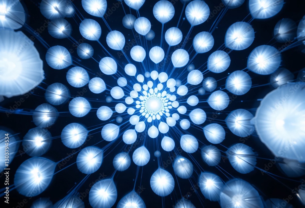 Leinwandbilder hypnotic spheres, luminescent orbs. azure tones against a deep expanse create a stunning abstract de