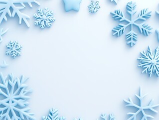 Frosty blue snowflakes and stars creating a winter-themed border on white