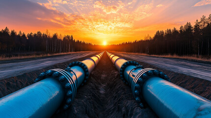 Oil and gas transportation pipelines running through a forest landscape