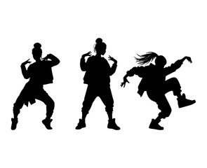 Vector illustration. Silhouette on a white background. Hip-hop dance girl sticker.