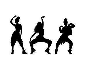 Vector illustration. Silhouette on a white background. Hip-hop dance girl sticker.