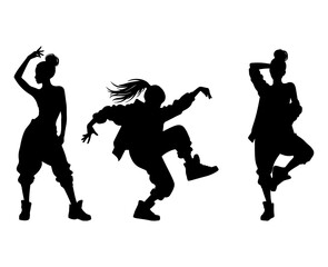 Vector illustration. Silhouette on a white background. Hip-hop dance girl sticker.