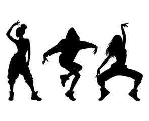 Vector illustration. Silhouette on a white background. Hip-hop dance girl sticker.