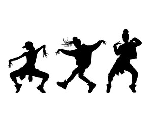 Vector illustration. Silhouette on a white background. Hip-hop dance girl sticker.