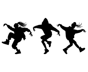 Vector illustration. Silhouette on a white background. Hip-hop dance girl sticker.