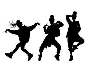Vector illustration. Silhouette on a white background. Hip-hop dance girl sticker.