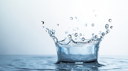Splashing Water Drop Creating Ripples in Calm Surface Against Light Background