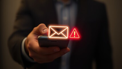 Person Holding Smartphone with Alert Icons for Email Notifications