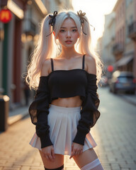 Sunset Streetwear Girl — Aesthetic Urban Elegance