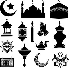 Collection of Islamic Symbols in Black and White icons design