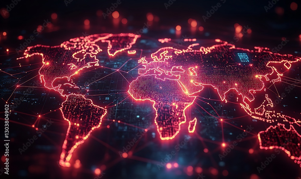 Aufkleber An abstract image of a neon-lit global finance network, showcasing data visualization in a vibrant style.