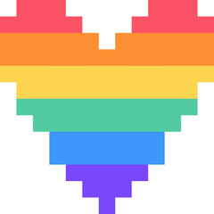 Multicolored 8 bit LGBT pixel hearts illustration. 