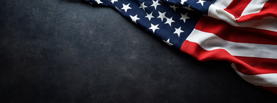 United States Flag On Black Background 
 - Powered by Adobe