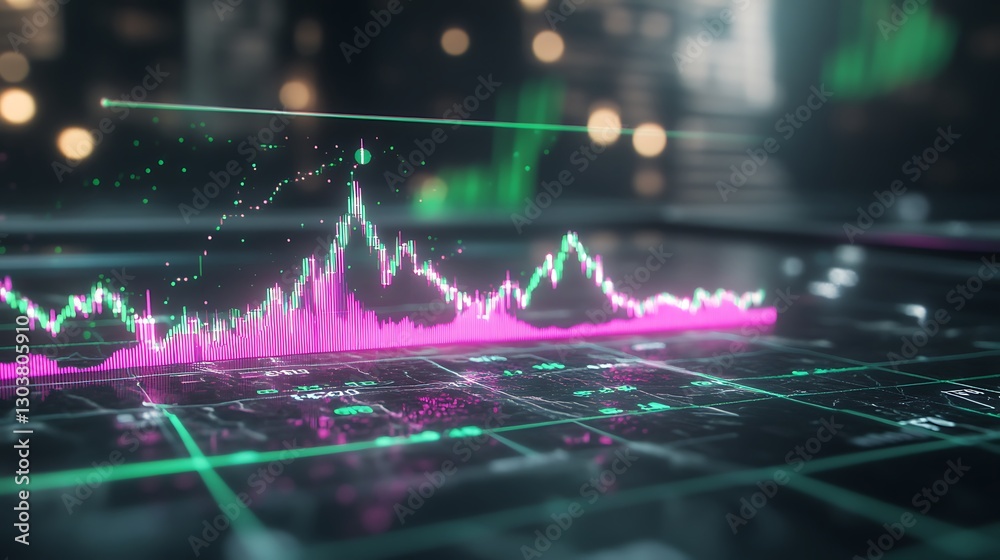 Poster advanced stock trading concept featuring ai with a neon-lit financial theme, suitable for modern fin