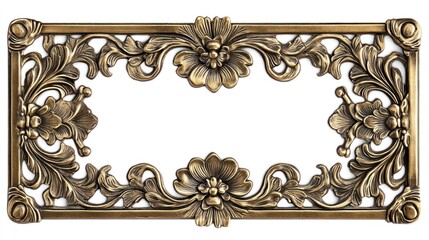 Obraz premium Ornate brass frame floral design, isolated, white background, decorative element